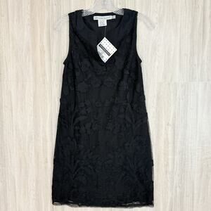Gretchen Scott Dress Shrimp (XXS) Black Lace Flower Folksy Lined New Sleeveless